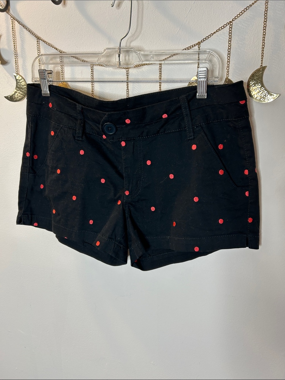 British Khaki Black Shorts with Red Polka Dots